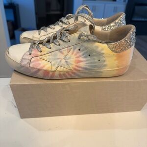 Golden Goose Tie-Dye Sneakers with Glitter Heel size